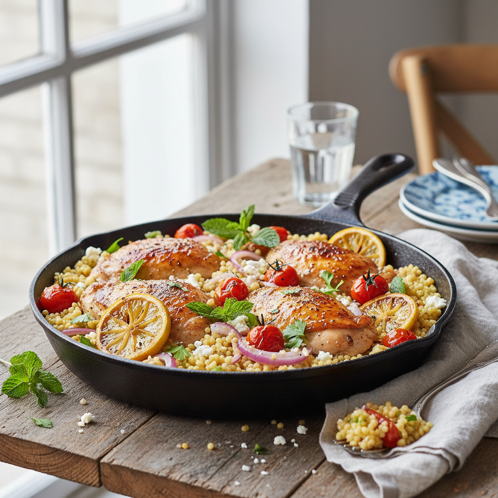 One-Pan Poulet au Miel, Citron et Couscous à la Méditerranéenne
