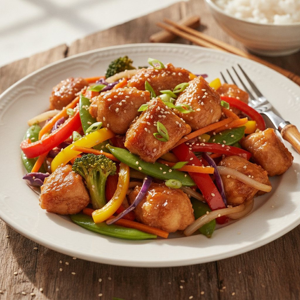 Honey Garlic Chicken and Rainbow Veggie Stir-Fry